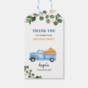 Etiquetas Para Regalos Green Pumpkin Blue Truck Gracias Etiqueta.