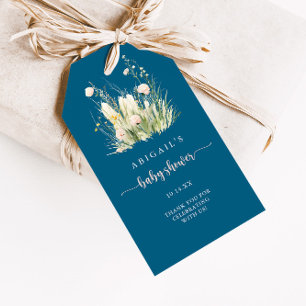 Etiquetas Para Regalos Greenery Boho Flor Silvestre Azul Marino Baby Show