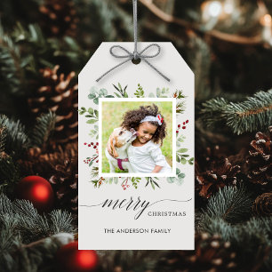 Etiquetas Para Regalos Greenery Red Berries Holiday Photo