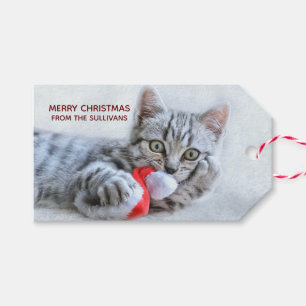 Etiquetas Para Regalos Gris lindo Navidades gatos Gorras Navidad