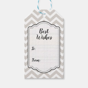 Etiquetas Para Regalos Gris plateado y blanco Chevron grueso Cumpleaños B