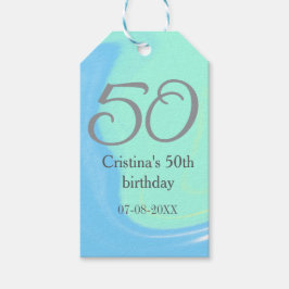 Etiquetas Para Regalos Gris verde azul 50 cumpleaños añadir fecha retro