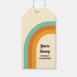 Etiquetas Para Regalos Groovy Rainbow 1970 Estilo Turquesa y oro Naranja