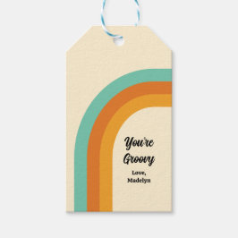 Etiquetas Para Regalos Groovy Rainbow Naranja turquesa estilo de los años