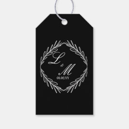 Etiquetas Para Regalos Guion de monograma rama negro blanco boda   