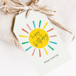 Etiquetas Para Regalos Guión de sol brillante Cumpleaños feliz de niños