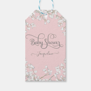 Etiquetas Para Regalos Guión moderno Rosa y Floral Blanco Baby Shower