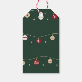 Etiquetas Para Regalos Guirnaldas de adornos y estrellas sobre verde