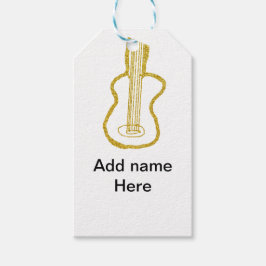 Etiquetas Para Regalos Guitarra acústica con brillo dorado agregar nombre