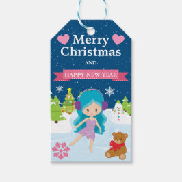 Etiquetas Para Regalos Hada de Navidad invernal festiva de pelo azul