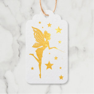 Etiquetas Para Regalos Hadas mágicas con flores y Relieve metalizado dora