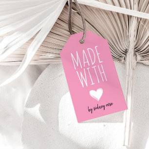 Etiquetas Para Regalos Hade with Love Heart Pink Hang Tag