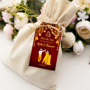 Etiquetas Para Regalos Haldi Mehndi Sangeet boda indio marrón amarillo
