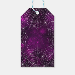 ETIQUETAS PARA REGALOS HALLOWEB PURPLE CON WEBS DE PLATA