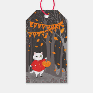 Etiquetas Para Regalos Halloween Gatito Adorable y Calabaza Jack-o’-lante