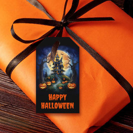 Etiquetas Para Regalos Halloween Haunted House con Pumpkins Fiesta
