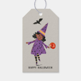 Etiquetas Para Regalos Halloween lindo gris y morado Trick and Tret