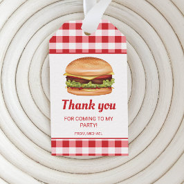 Etiquetas Para Regalos Hamburguesa En El Cumpleaños De Red Gingham Gracia