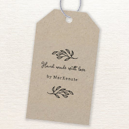 Etiquetas Para Regalos Hand Made With Love Brown Paper Botanical Leaf 