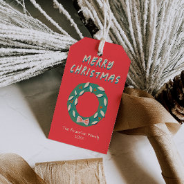 Etiquetas Para Regalos Hand Painted Red Green Christmas Wreath Bold