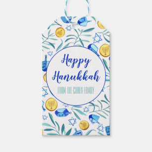 Etiquetas Para Regalos Hanukkah Driedel Gelt Watercolor Holiday
