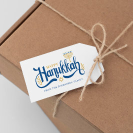 Etiquetas Para Regalos "Hanukkah feliz" oro Menorah
