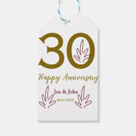 Etiquetas Para Regalos Happy 30th anniversary name date golden red leaf