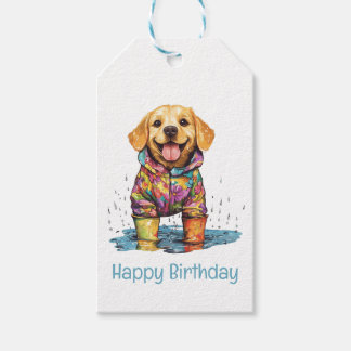 Etiquetas Para Regalos Happy Birthday Labrador Retriever Rain Puddle