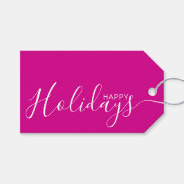 Etiquetas Para Regalos Happy Holidays Hot Pink White Minimalist
