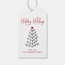Etiquetas Para Regalos Happy Holidays Line Art Tree Red