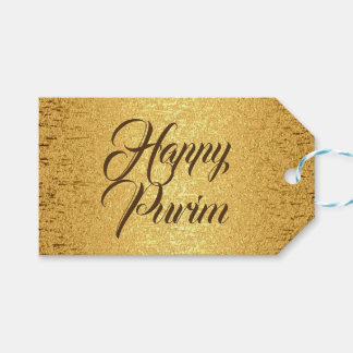 Etiquetas Para Regalos Happy Purim Gift Tag Gold Brown Relieve metalizado