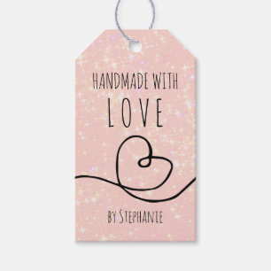 Etiquetas Para Regalos Hecha a mano con el purpurina de Doodle Heart Pink
