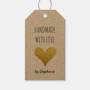Etiquetas Para Regalos Hecho a mano con Love Gold Heart Rústica del pap