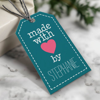 Etiquetas Para Regalos Hecho Con Amor Por Ti - rosa y azul brillante