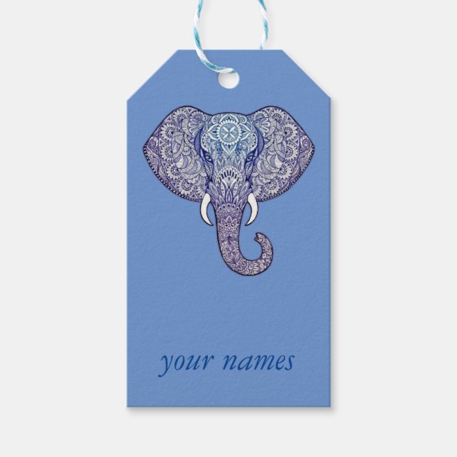 Etiquetas Para Regalos Henna Elephant Art (Anverso)