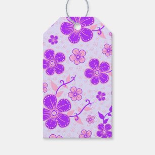 Etiquetas Para Regalos Hermosa estampado floral morado y rosa sobre lavan