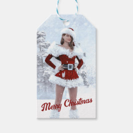 Etiquetas Para Regalos Hermosa mujer Navidad por la nieve de invierno