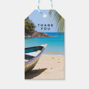Etiquetas Para Regalos Hermosa playa tropical con bote de remos Gracias