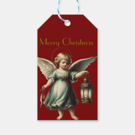 Etiquetas Para Regalos Hermoso ángel y linterna de Navidad vintage
