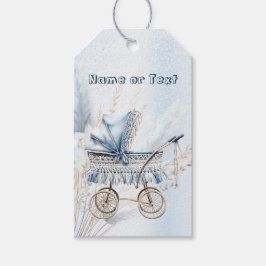 Etiquetas Para Regalos Hermoso Cochecito Clásico de Bebé Azul Floral Enca