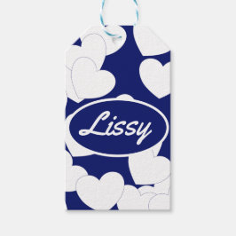 Etiquetas Para Regalos Hermoso Corazón Azul Oscuro Y Blanco, Nombre Perso