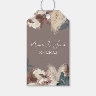 Etiquetas Para Regalos Hierba de Pampas y Hojas Boda Bohemia Terrosa