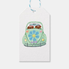 Etiquetas Para Regalos Hippies Dachshund En Su Coche De Amor Floral