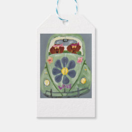 Etiquetas Para Regalos Hippies Dachshund en su coche de flores de amor
