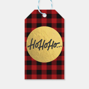 Etiquetas Para Regalos HO HO HO Navidad Fieltro Cuadros Rojo Búfalo Dorad