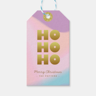 Etiquetas Para Regalos Ho Ho Ho Navidades de gradiente rosado y oro pas