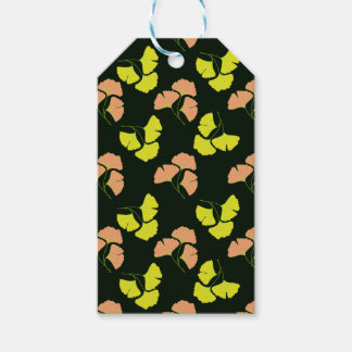 Etiquetas Para Regalos Hojas de Ginko Pastel-Neón sobre Fondo Negro