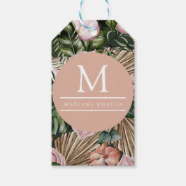 Etiquetas Para Regalos Hojas de palma de jungla flores de la selva rosada