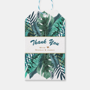 Etiquetas Para Regalos Hojas de Verde Teal Tropicales Elegante Boda Blanc