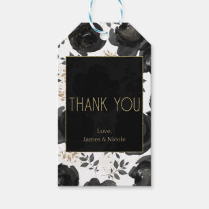 Etiquetas Para Regalos Hojas Glam Floral Oro Negro Boda